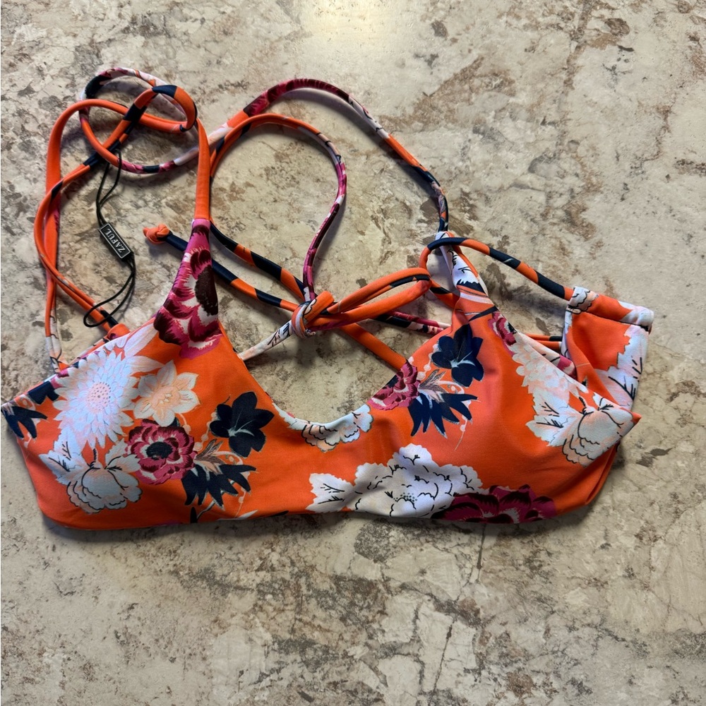 ZAFUL Floral Orange Bikini Top
